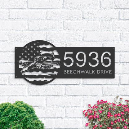 Personalized A-10 airplane US flag Metal Address Sign With LED lights House number Hanging Address Plaque Yard Sign Outdoor Garden Stake