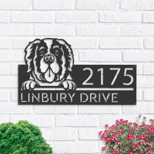 Personalized Saint Bernard Dog, Cute puppy Metal Address Sign House number Hanging Address Plaque Yard Sign Outdoor decor Garden Stake