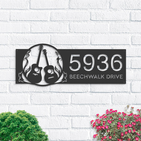 Personalized Guitar Guitarist Guitar Player Metal Address Sign House number Hanging Address Plaque Yard Sign Outdoor Sign Garden Stake