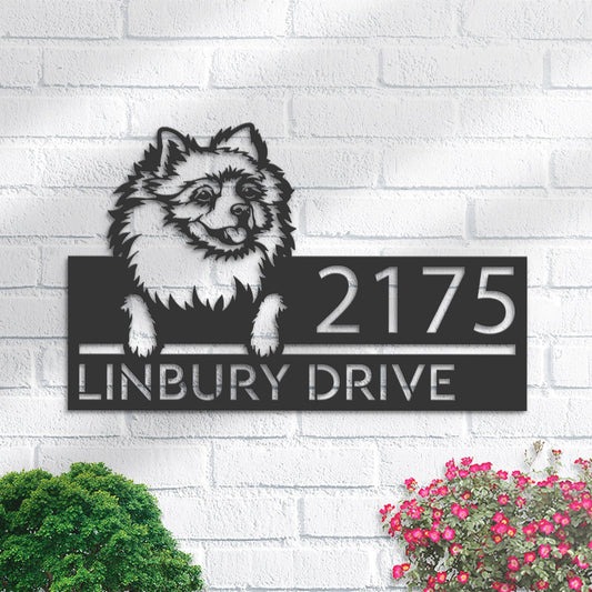 Personalized Pomeranian dog, Puppy Metal Address Sign House number Hanging Address Plaque Yard Sign Outdoor decor Garden Stake