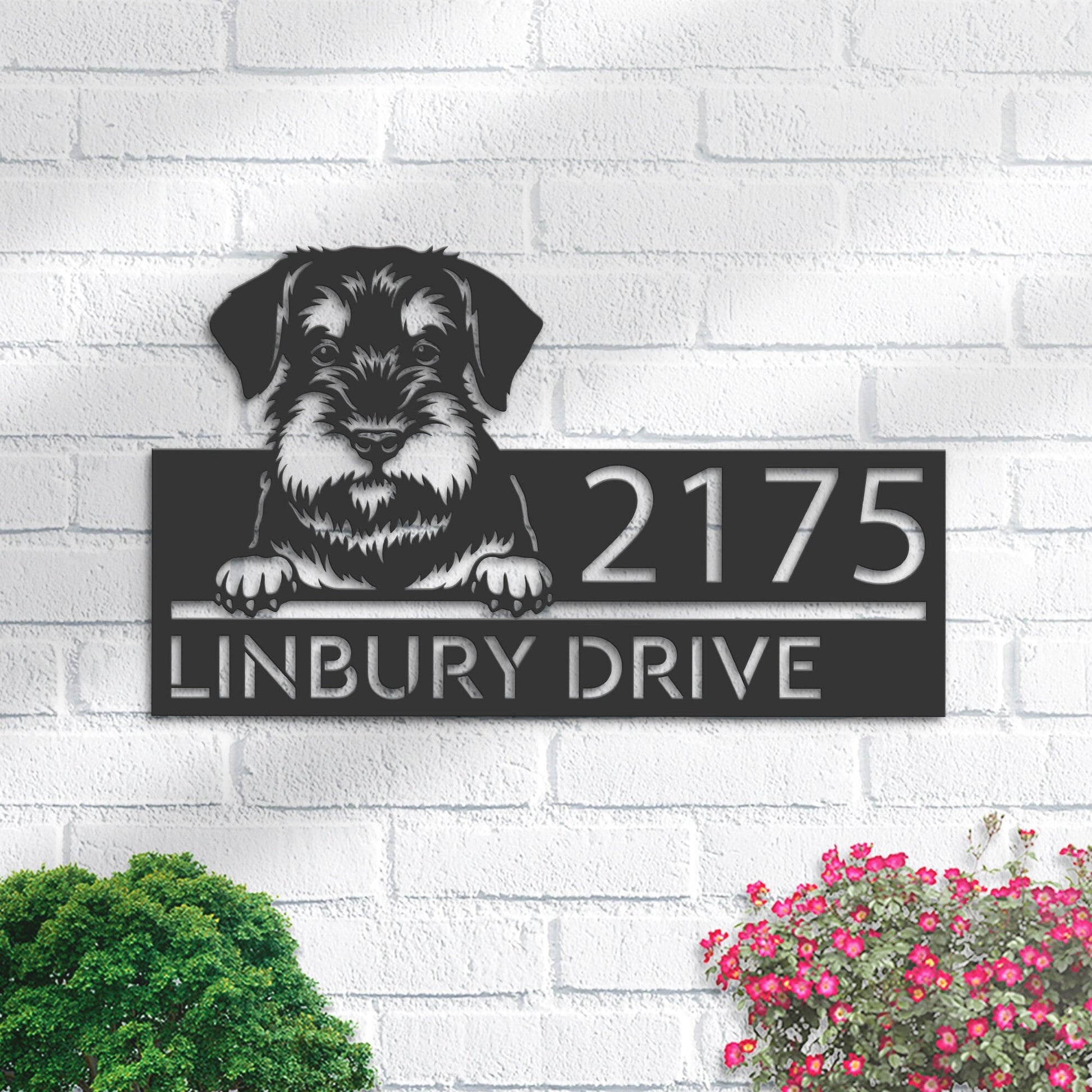 Personalized Standard Schnauzer dog, Puppy Metal Address Sign House number Hanging Address Plaque Yard Sign Outdoor decor Garden Stake