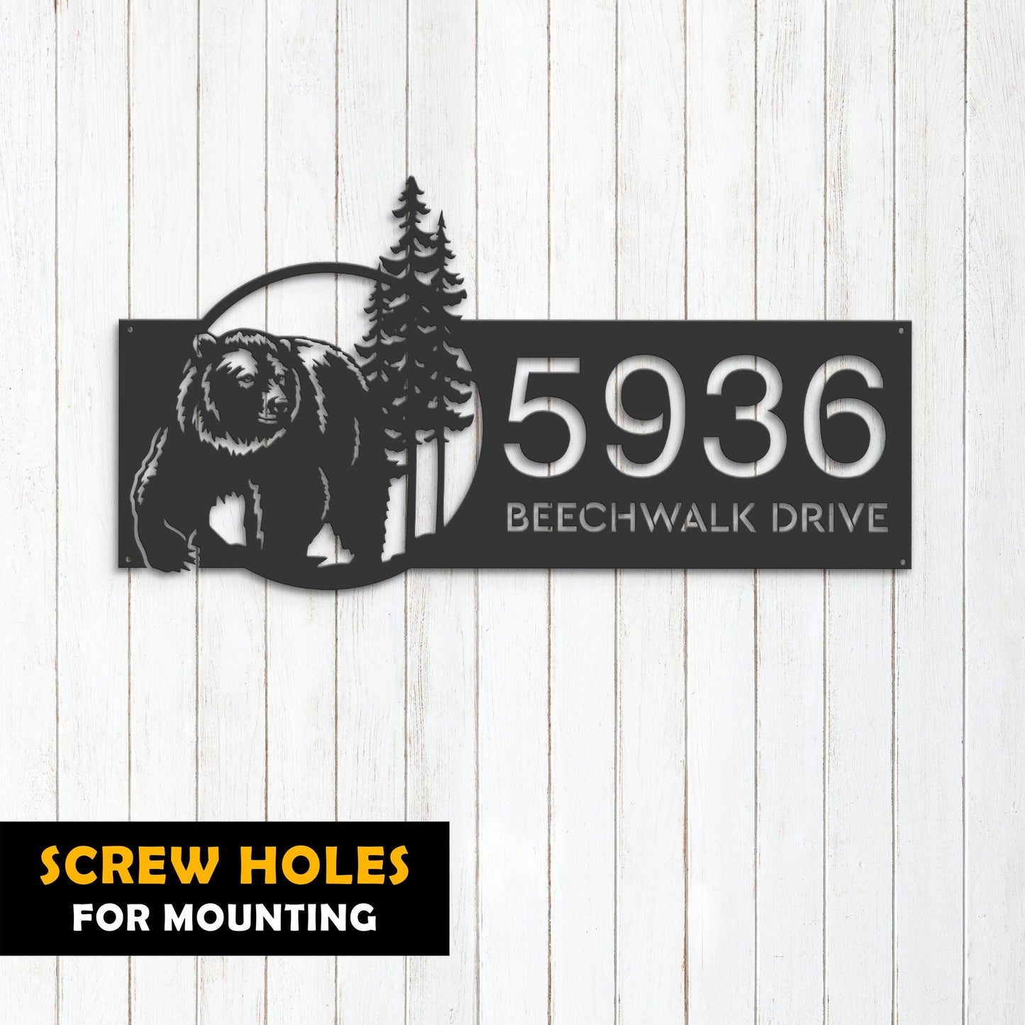 Personalized Bear forest scene wild life Metal Address Sign House Number, Hanging Address Plaque | Yard Sign, Outdoor Sign| Garden Stake