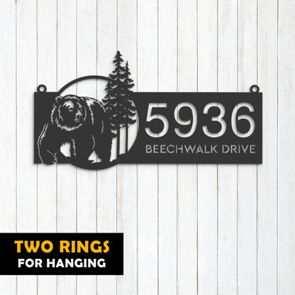 Personalized Bear forest scene wild life Metal Address Sign House Number, Hanging Address Plaque | Yard Sign, Outdoor Sign| Garden Stake