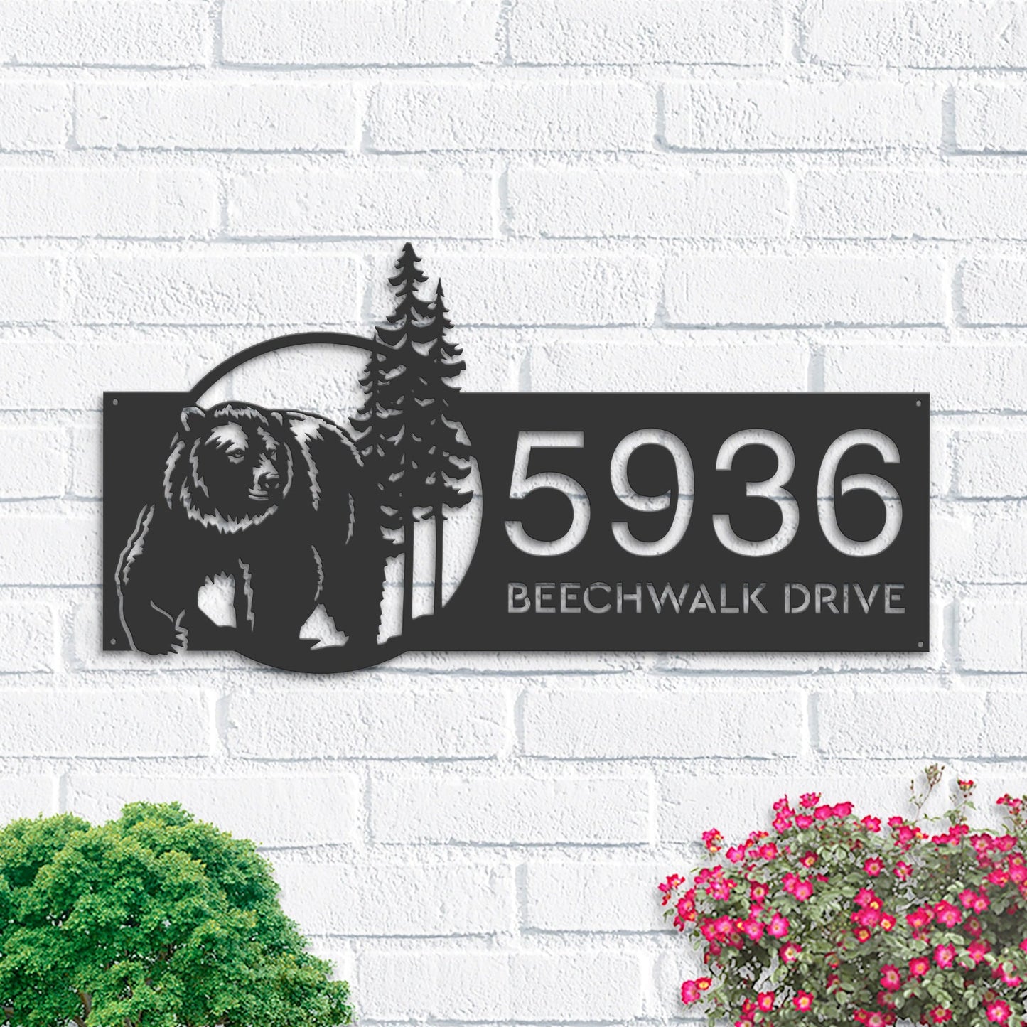 Personalized Bear forest scene wild life Metal Address Sign House Number, Hanging Address Plaque | Yard Sign, Outdoor Sign| Garden Stake