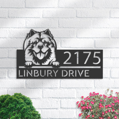 Personalized Chow chow dog, Puppy Metal Address Sign House number Hanging Address Plaque Yard Sign Outdoor decor Garden Stake