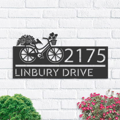 Personalized Bicycle with flower and hearts Metal Address Sign House number Hanging Address Plaque Yard Sign Outdoor Sign Garden Stake