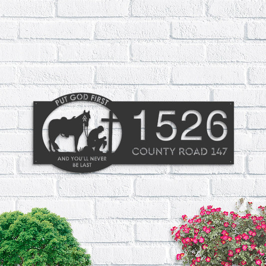 Personalized Cowboy and horse Metal Address Sign House number | Hanging Address Plaque | Yard Sign, Outdoor Sign | Garden Stake