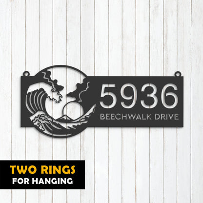 Personalized Waves Metal Address Sign House number | Hanging Address Plaque | Yard Sign, Outdoor Sign | Garden Stake