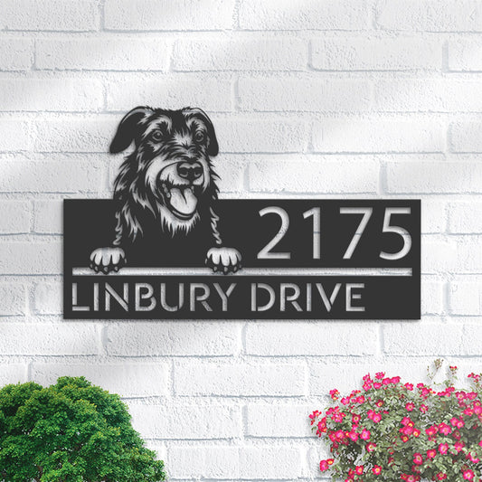 Personalized Irish wolfhound dog, Puppy Metal Address Sign House number Hanging Address Plaque Yard Sign Outdoor decor Garden Stake