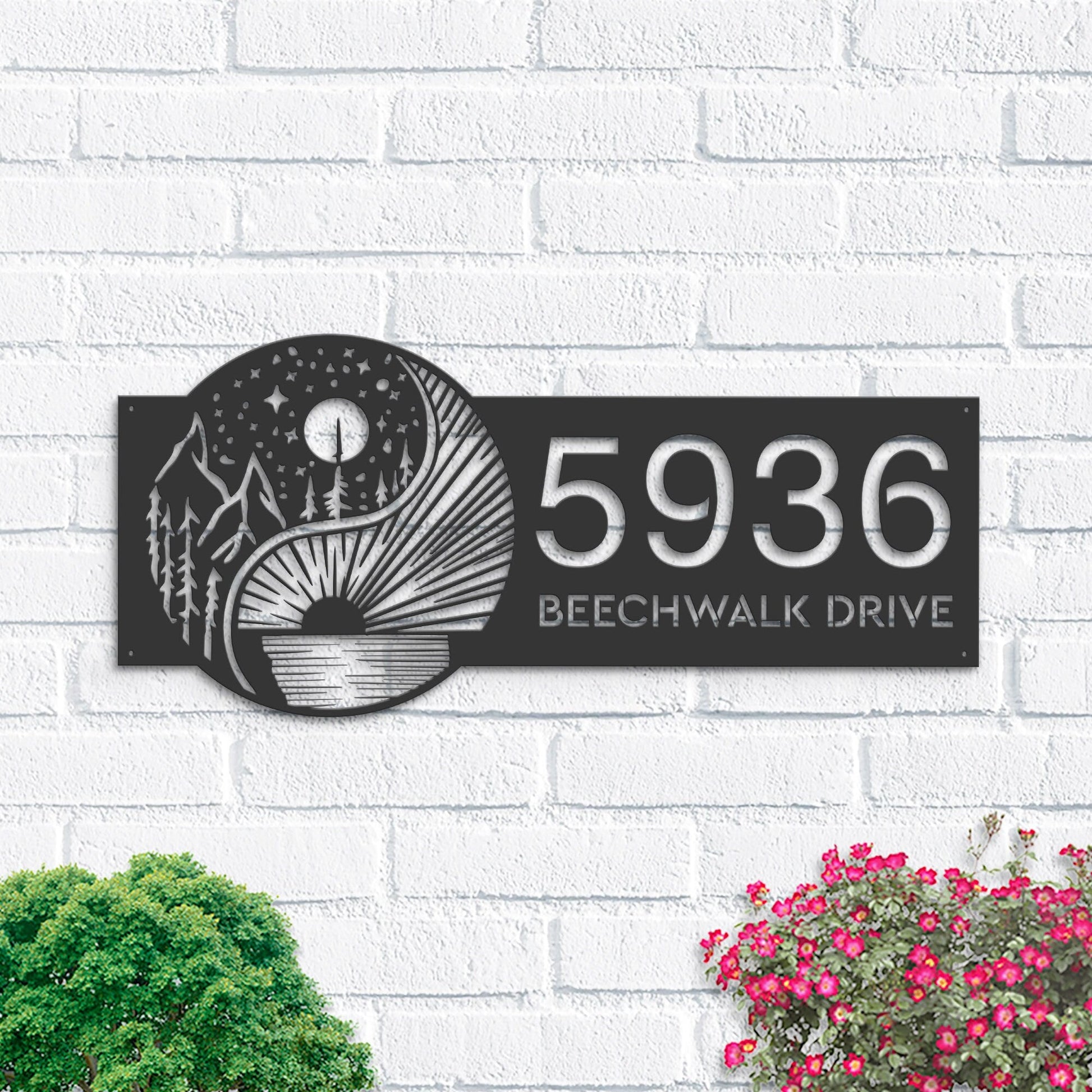 Personalized Yin Yang sun and moon Metal Address Sign House number | Hanging Address Plaque | Yard Sign, Outdoor Sign | Garden Stake