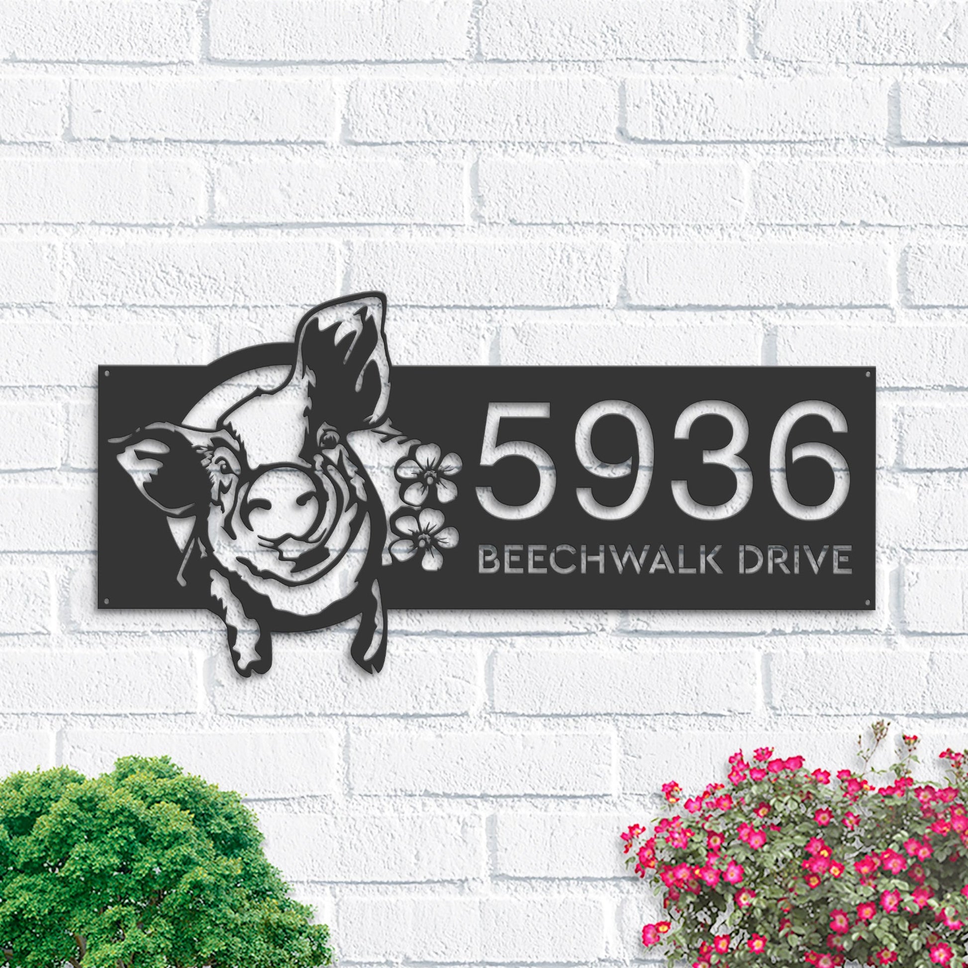 Personalized Pig Farm house animal ranch Metal Address Sign House number Hanging Address Plaque Yard Sign Outdoor decor Garden Stake