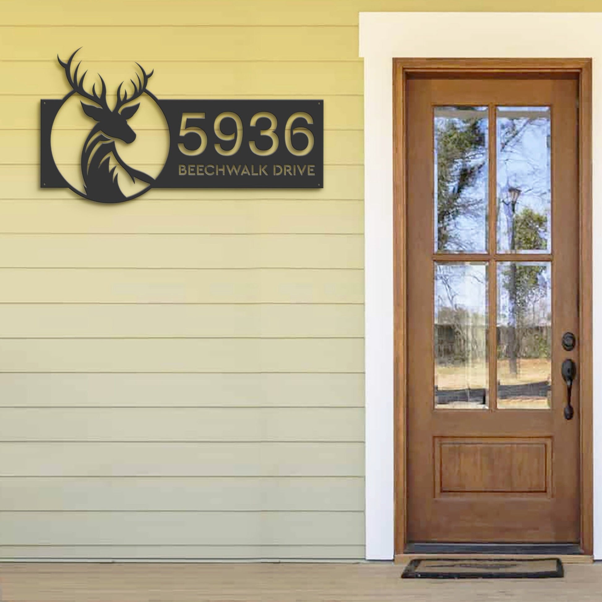 Personalized Deer Buck Head Wild animal Metal Address Sign House number | Hanging Address Plaque | Yard Sign, Outdoor Sign | Garden Stake