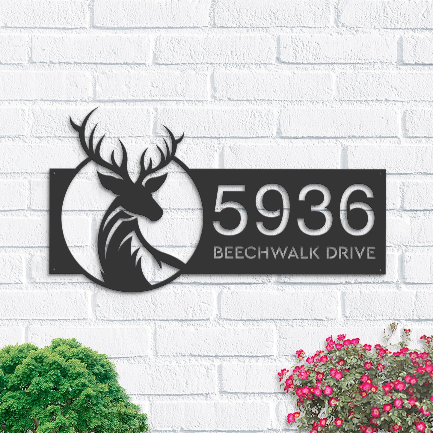 Personalized Deer Buck Head Wild animal Metal Address Sign House number | Hanging Address Plaque | Yard Sign, Outdoor Sign | Garden Stake