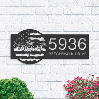 Personalized F-16 airplane US flag Metal Address Sign With LED lights House number Hanging Address Plaque Yard Sign Outdoor Garden Stake