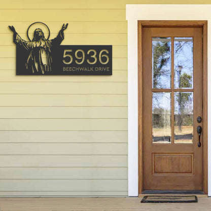 Personalized Jesus Christ Metal Address Sign House number Hanging Address Plaque Yard Sign, Outdoor Garden Stake