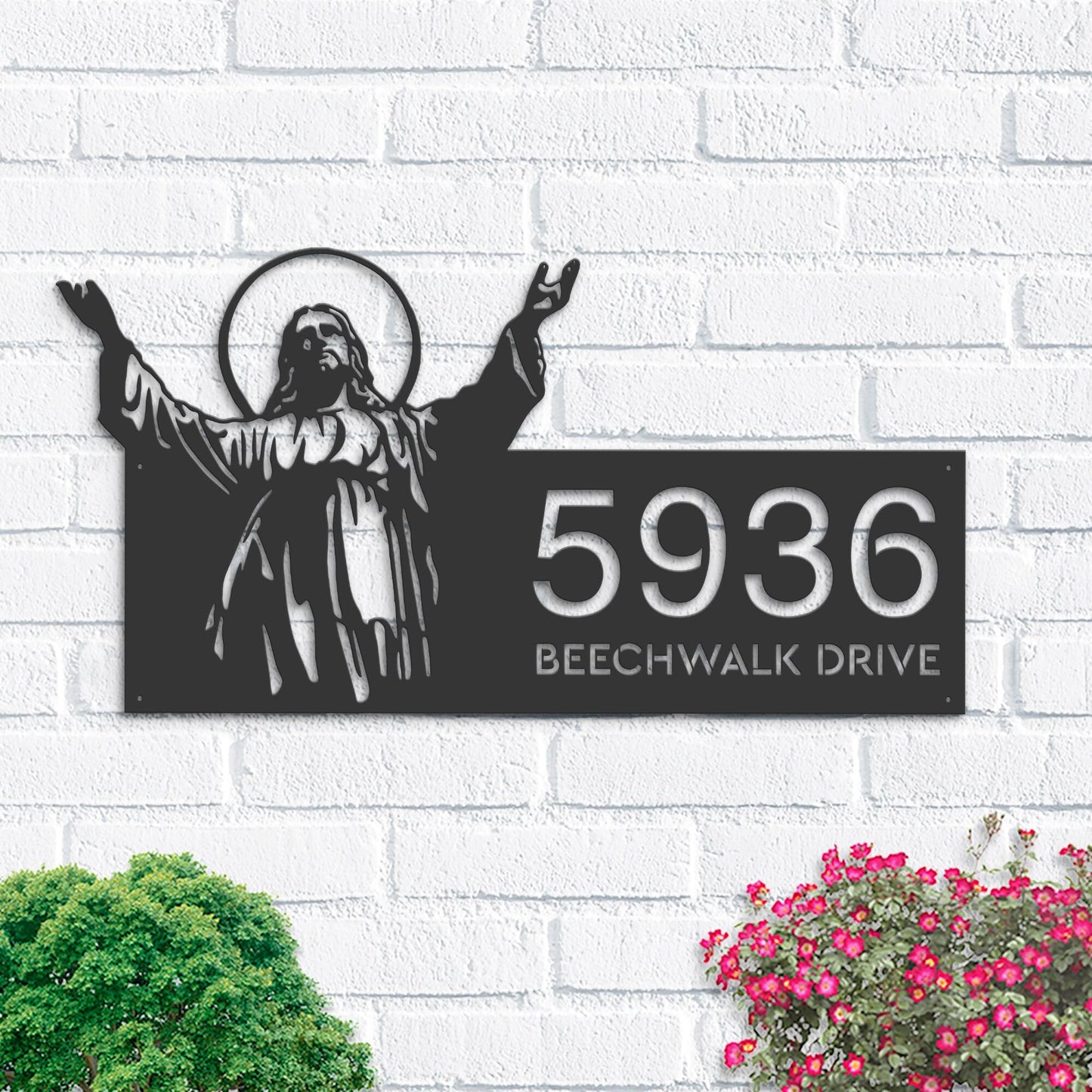 Personalized Jesus Christ Metal Address Sign House number Hanging Address Plaque Yard Sign, Outdoor Garden Stake