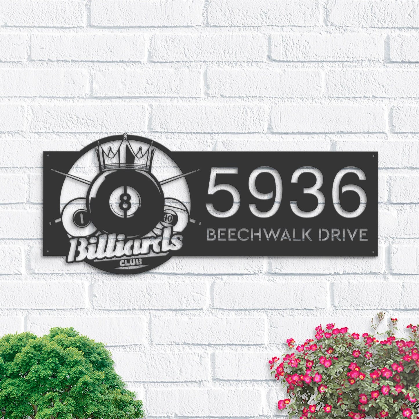 Personalized Billiard pool club Metal Address Sign House Number | Hanging Address Plaque | Yard Sign, Outdoor Sign | Garden Stake