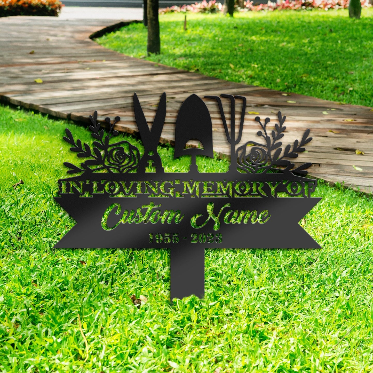 Personalized Gardening tools, gardener horticulturist Memorial Stake, Metal Stake, Sympathy Sign, Grave Marker, Remembrance Stake