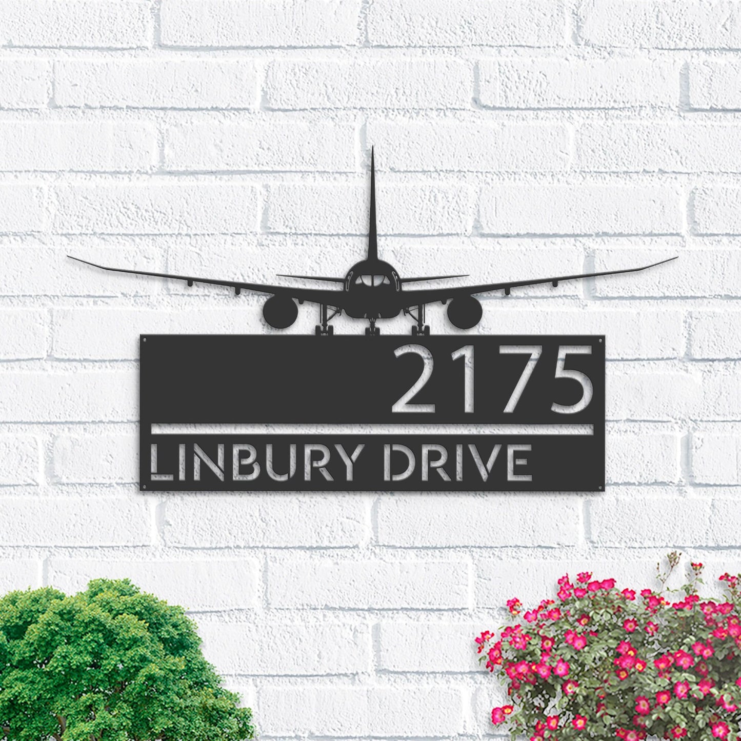 Personalized Airplane Metal Address Sign With LED lights House number Hanging Address Plaque Yard Sign Outdoor Garden Stake