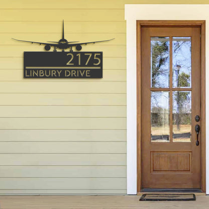 Personalized Airplane Metal Address Sign With LED lights House number Hanging Address Plaque Yard Sign Outdoor Garden Stake