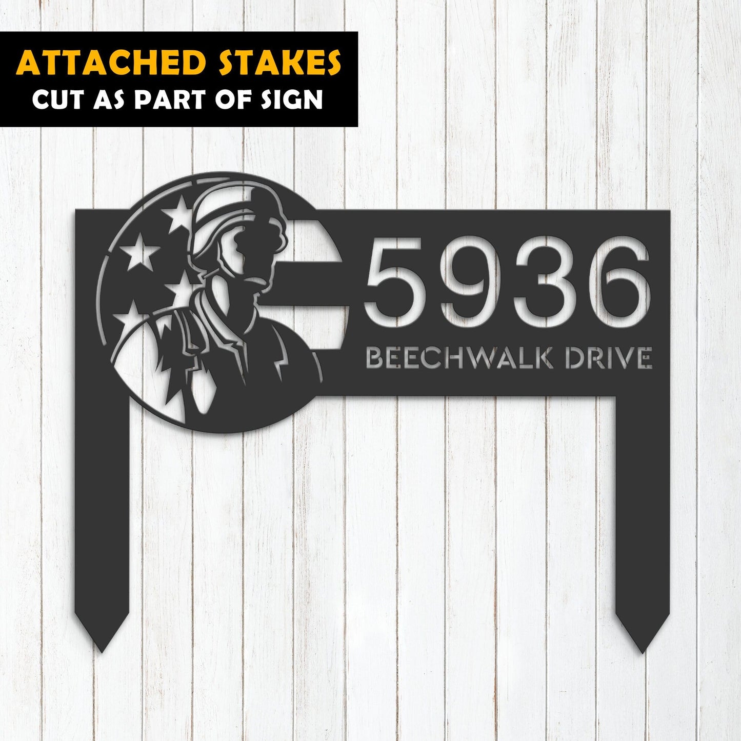 Personalized American Soldier US flag Metal Address Sign House number Hanging Address Plaque Yard Sign, Outdoor Sign | Garden Stake