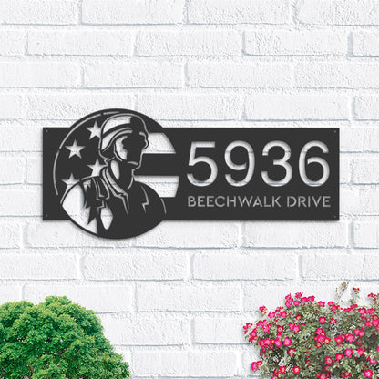 Personalized American Soldier US flag Metal Address Sign House number Hanging Address Plaque Yard Sign, Outdoor Sign | Garden Stake