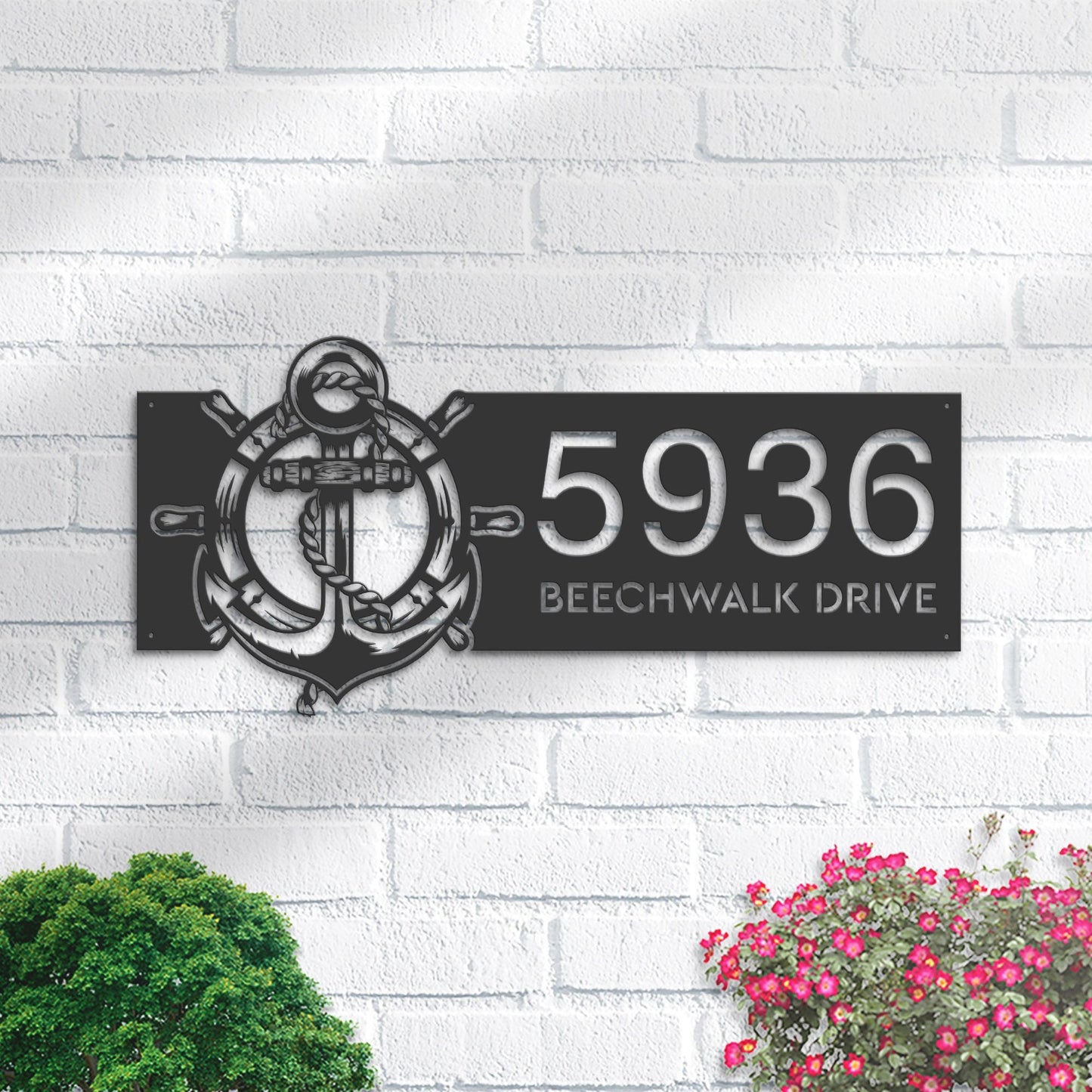 Personalized Anchor and ship rope Metal Address Sign With LED lights House number Hanging Address Plaque Yard Sign Outdoor Garden Stake