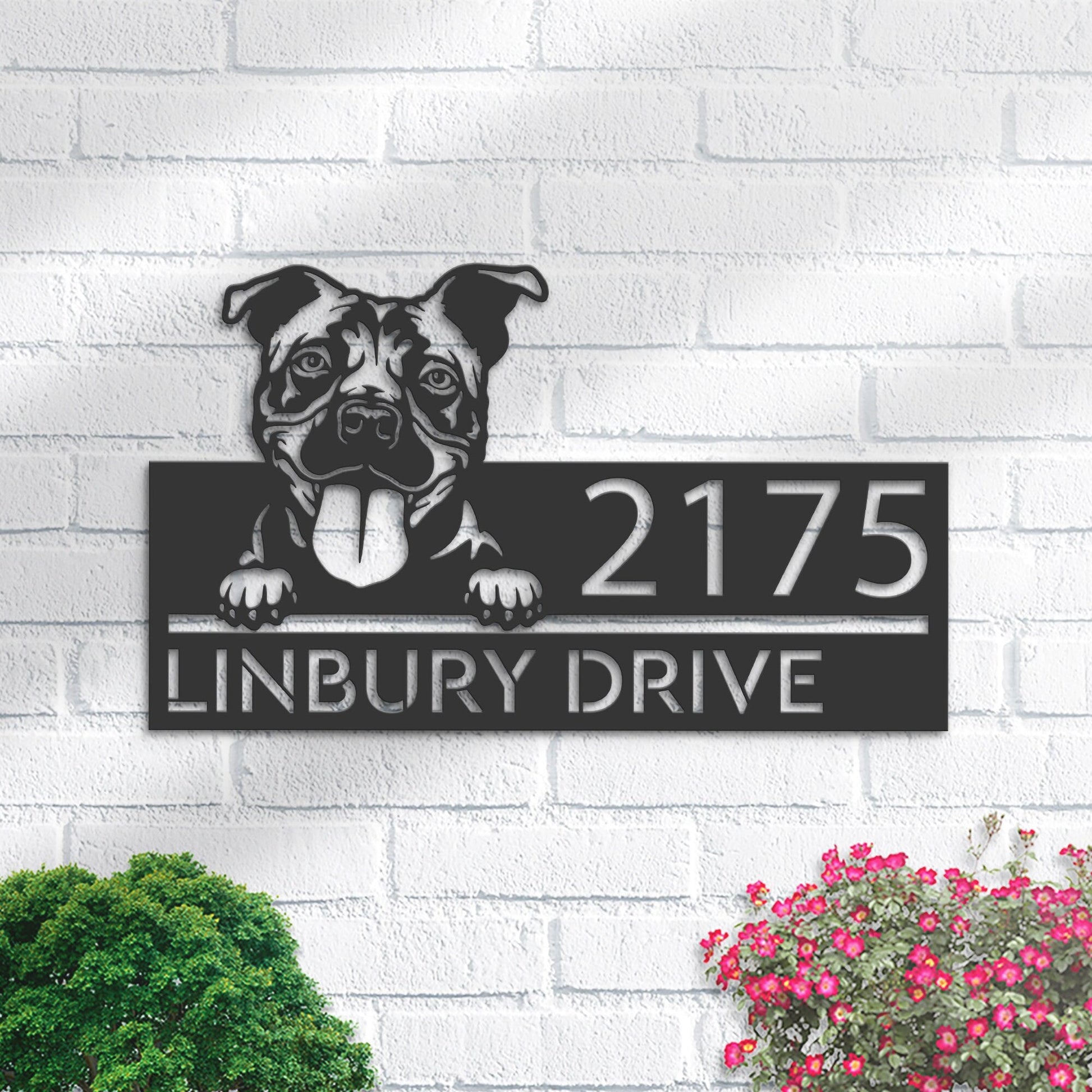 Personalized Bull terrier dog, Puppy Metal Address Sign House number Hanging Address Plaque Yard Sign Outdoor decor Garden Stake