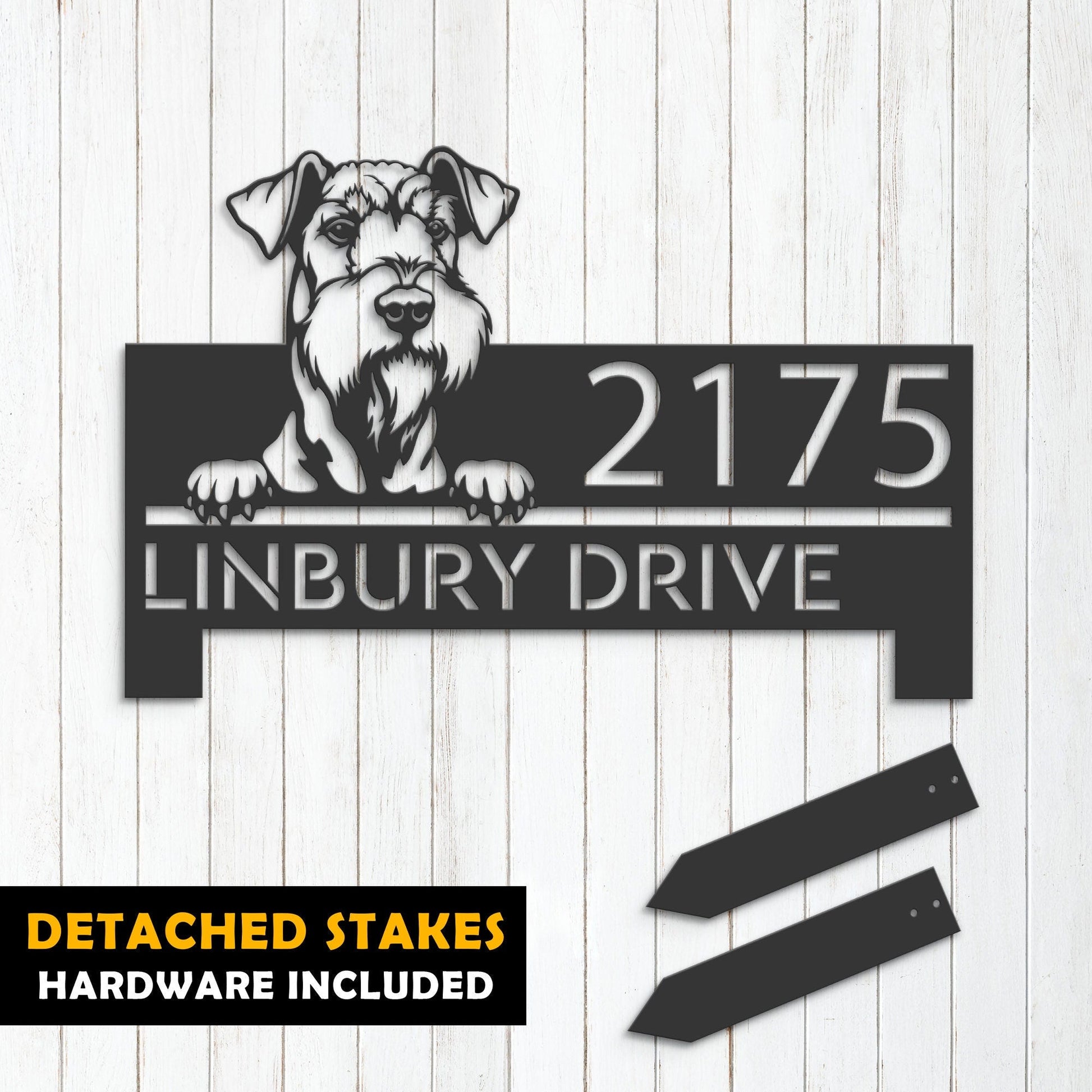 Personalized Airedale terrier dog, Puppy Metal Address Sign House number Hanging Address Plaque Yard Sign Outdoor decor Garden Stake