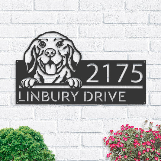 Personalized Beagle dog, cute puppy Metal Address Sign House number Hanging Address Plaque Yard Sign Outdoor decor Garden Stake