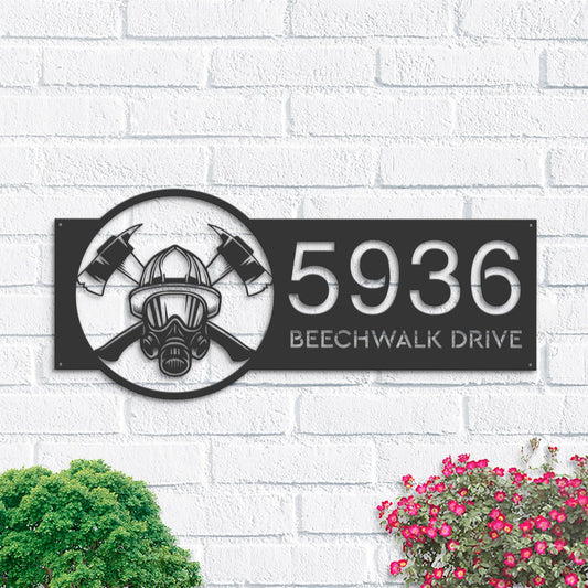 Personalized Firefighter fireman Metal Address Sign | Hanging Address Plaque | Yard Sign, Outdoor Sign | Garden Stake