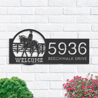 Personalized Horse Rider welcome Metal Address Sign House Number, Hanging Address Plaque | Yard Sign, Outdoor Sign| Garden Stake