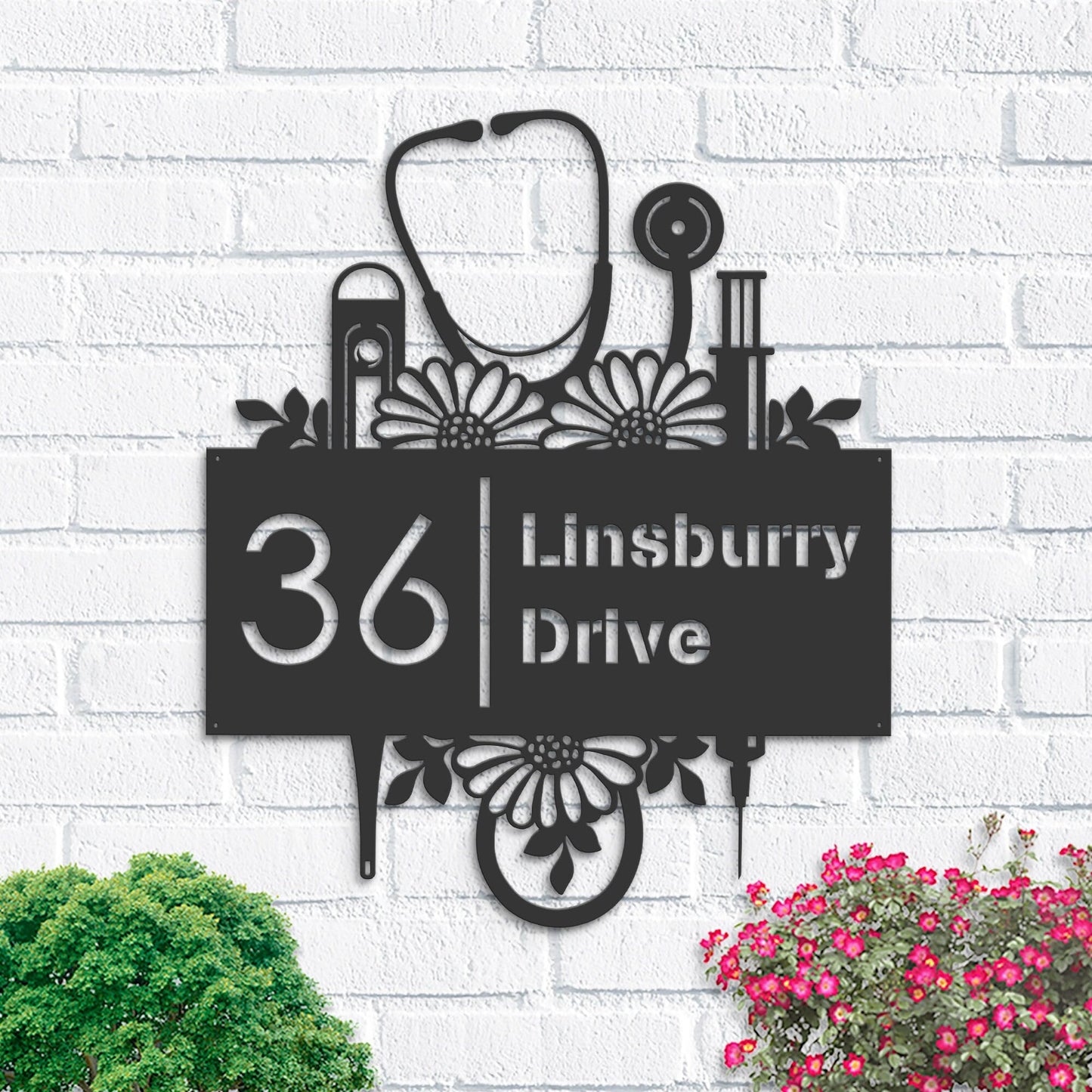 Personalized Nurse Medical tools Metal Address Sign House number Hanging Address Plaque Yard Sign, Outdoor Sign Garden Stake