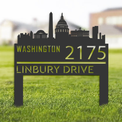 Personalized Washington city skyline Metal Address Sign Hanging Address Plaque house number Yard Outdoor Sign Garden Stake