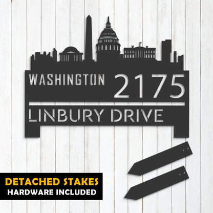 Personalized Washington city skyline Metal Address Sign Hanging Address Plaque house number Yard Outdoor Sign Garden Stake