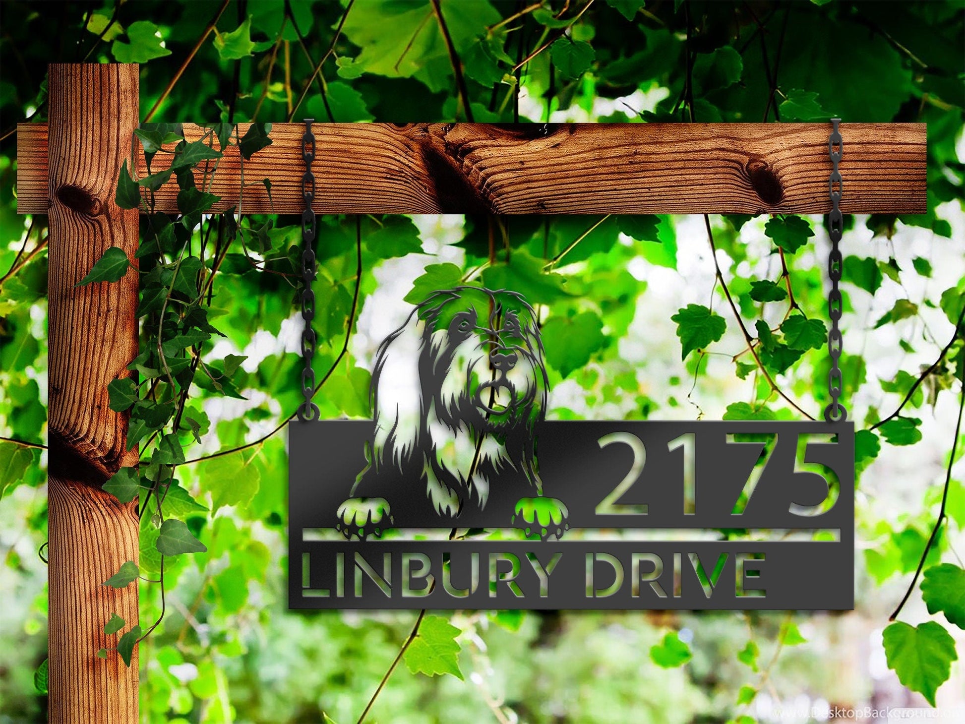 Personalized Bearded collie dog, Puppy Metal Address Sign House number Hanging Address Plaque Yard Sign Outdoor decor Garden Stake