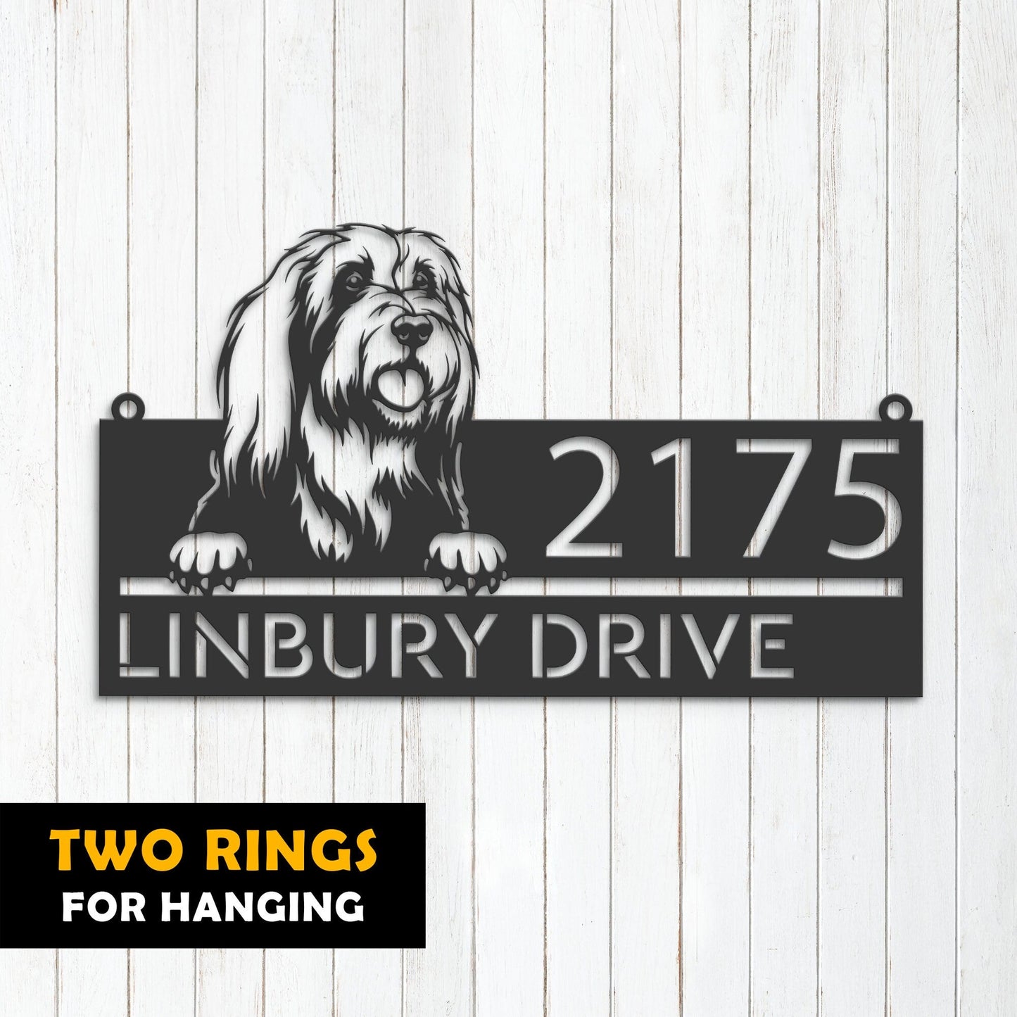 Personalized Bearded collie dog, Puppy Metal Address Sign House number Hanging Address Plaque Yard Sign Outdoor decor Garden Stake