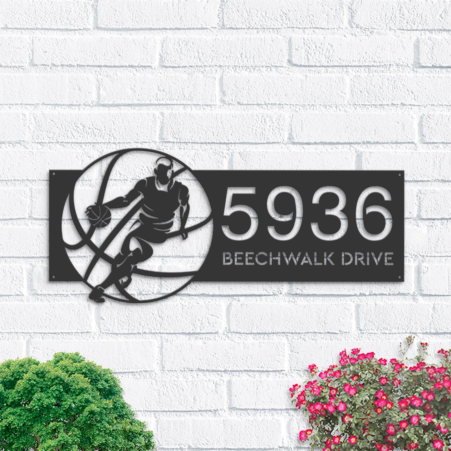 Personalized Basketball player Metal Address Sign House number Hanging Address Plaque Yard Sign Outdoor Sign Garden Stake