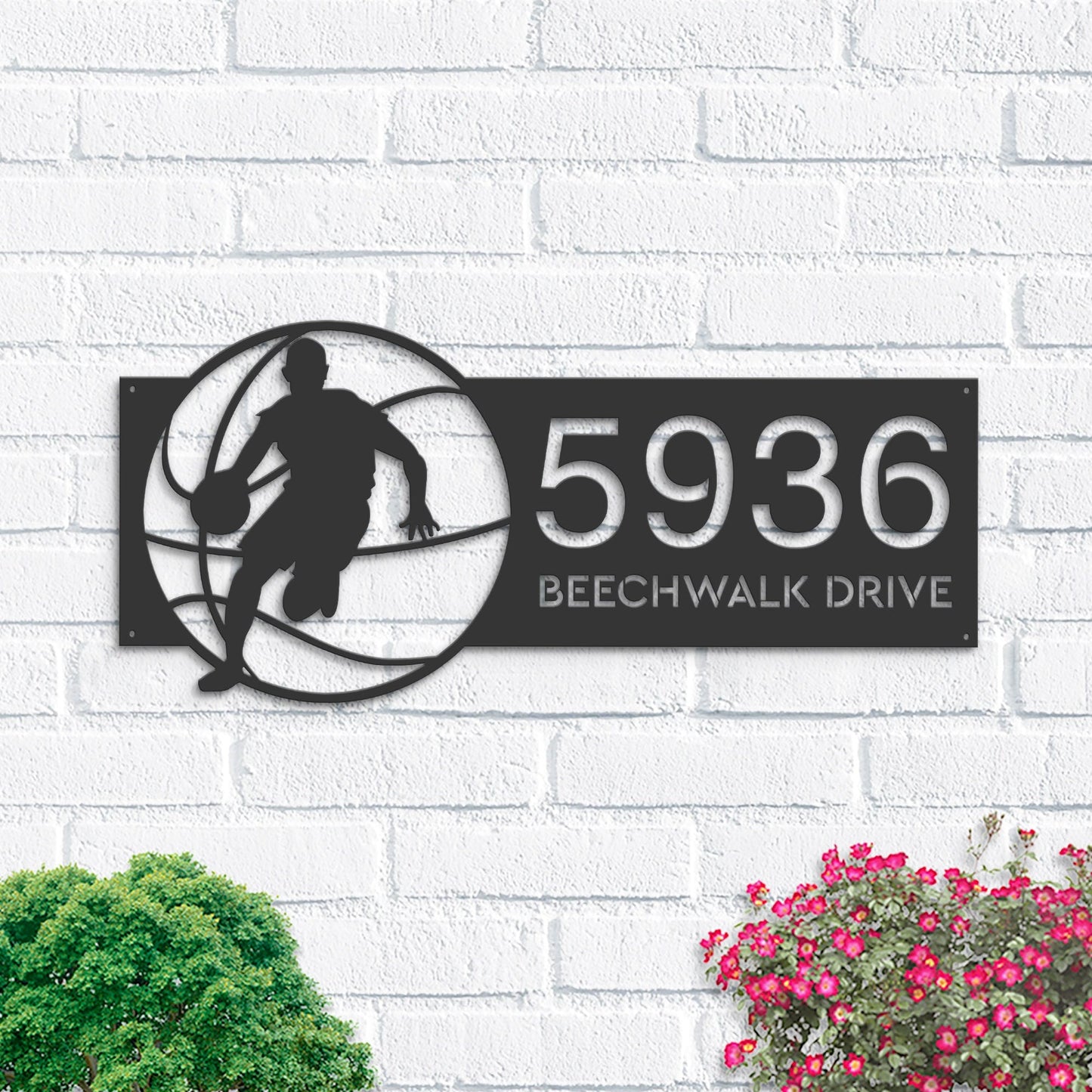 Personalized Basketball player Metal Address Sign House number Hanging Address Plaque Yard Sign Outdoor Sign Garden Stake