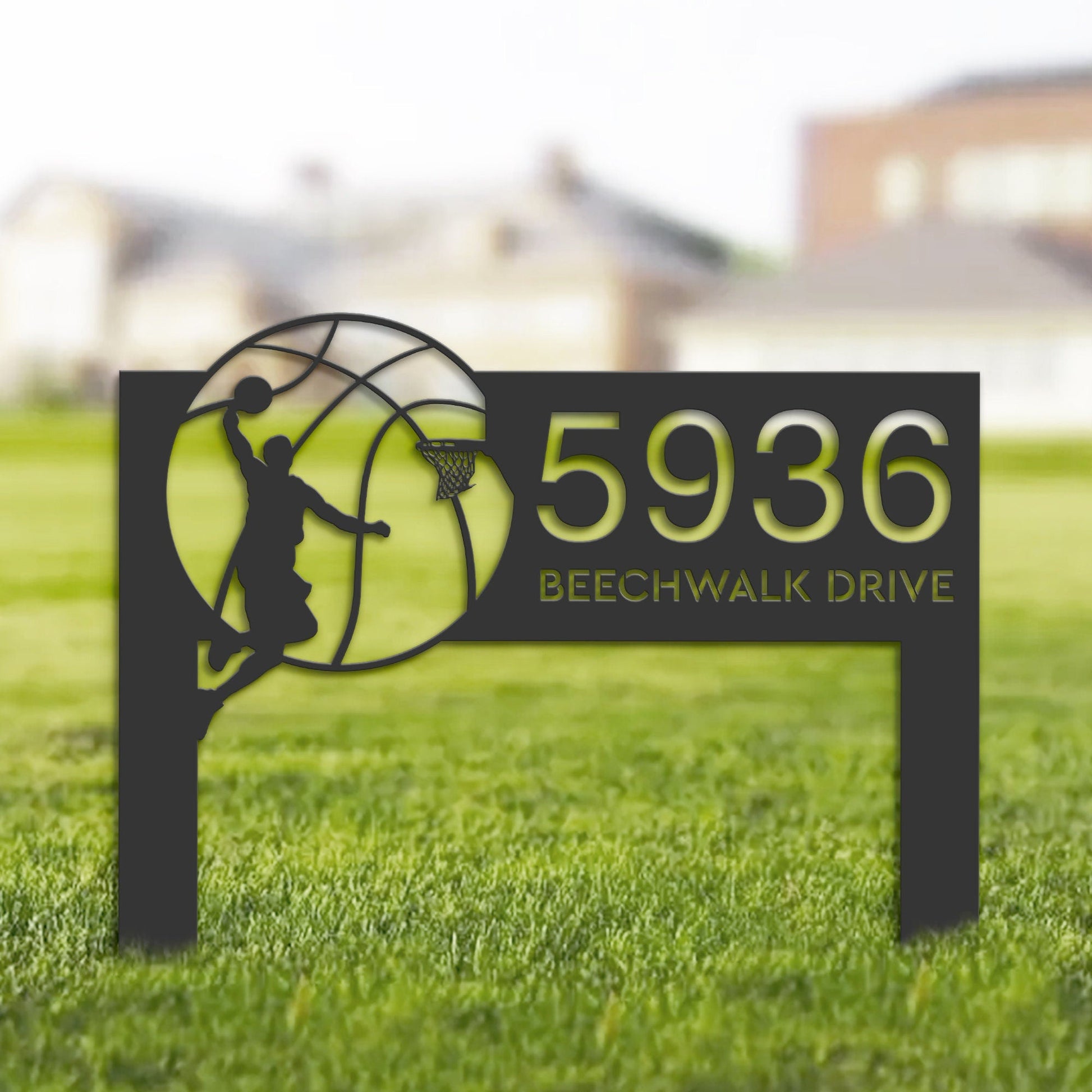 Personalized Basketball player Metal Address Sign House number Hanging Address Plaque Yard Sign Outdoor Sign Garden Stake