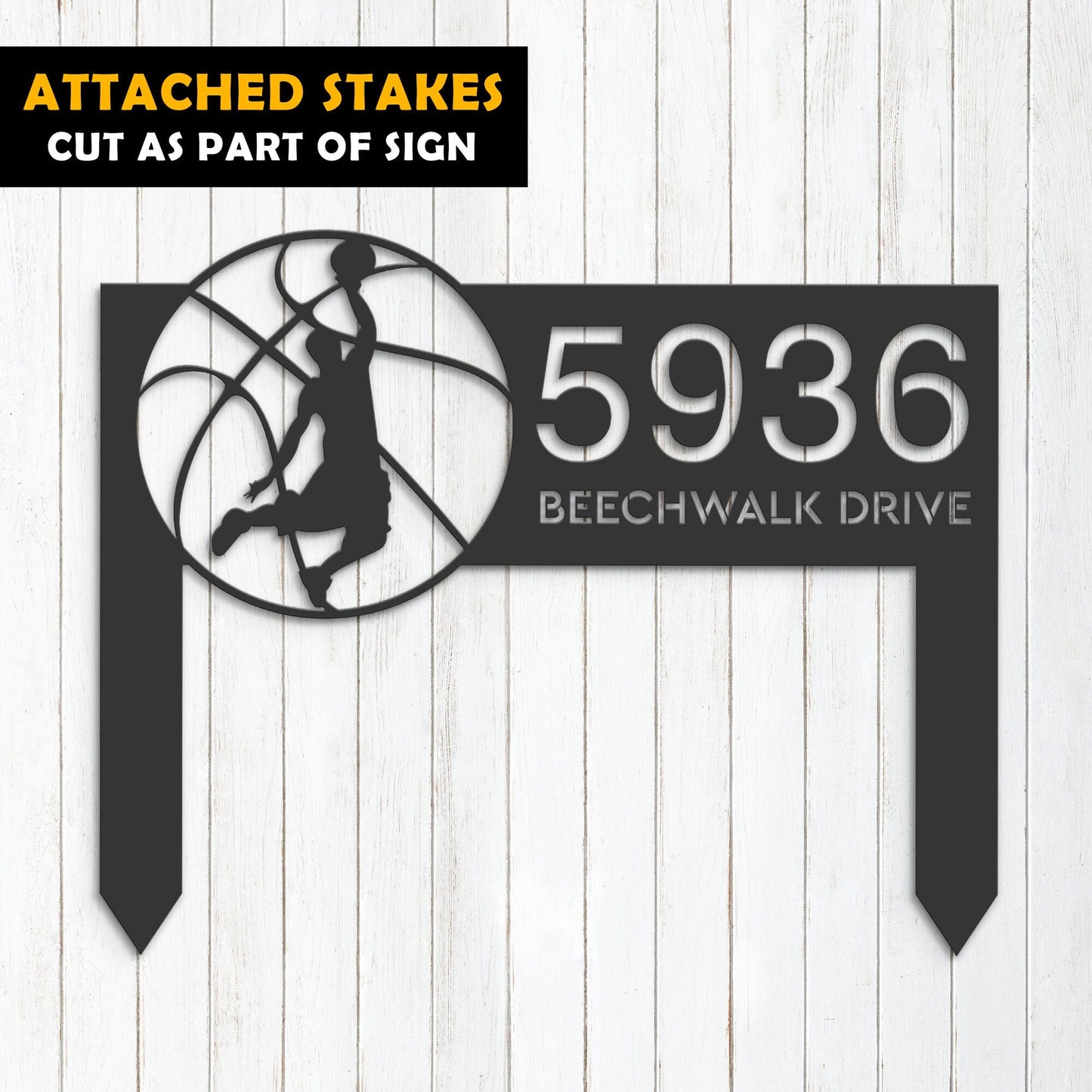 Personalized Basketball player Metal Address Sign House number Hanging Address Plaque Yard Sign Outdoor Sign Garden Stake