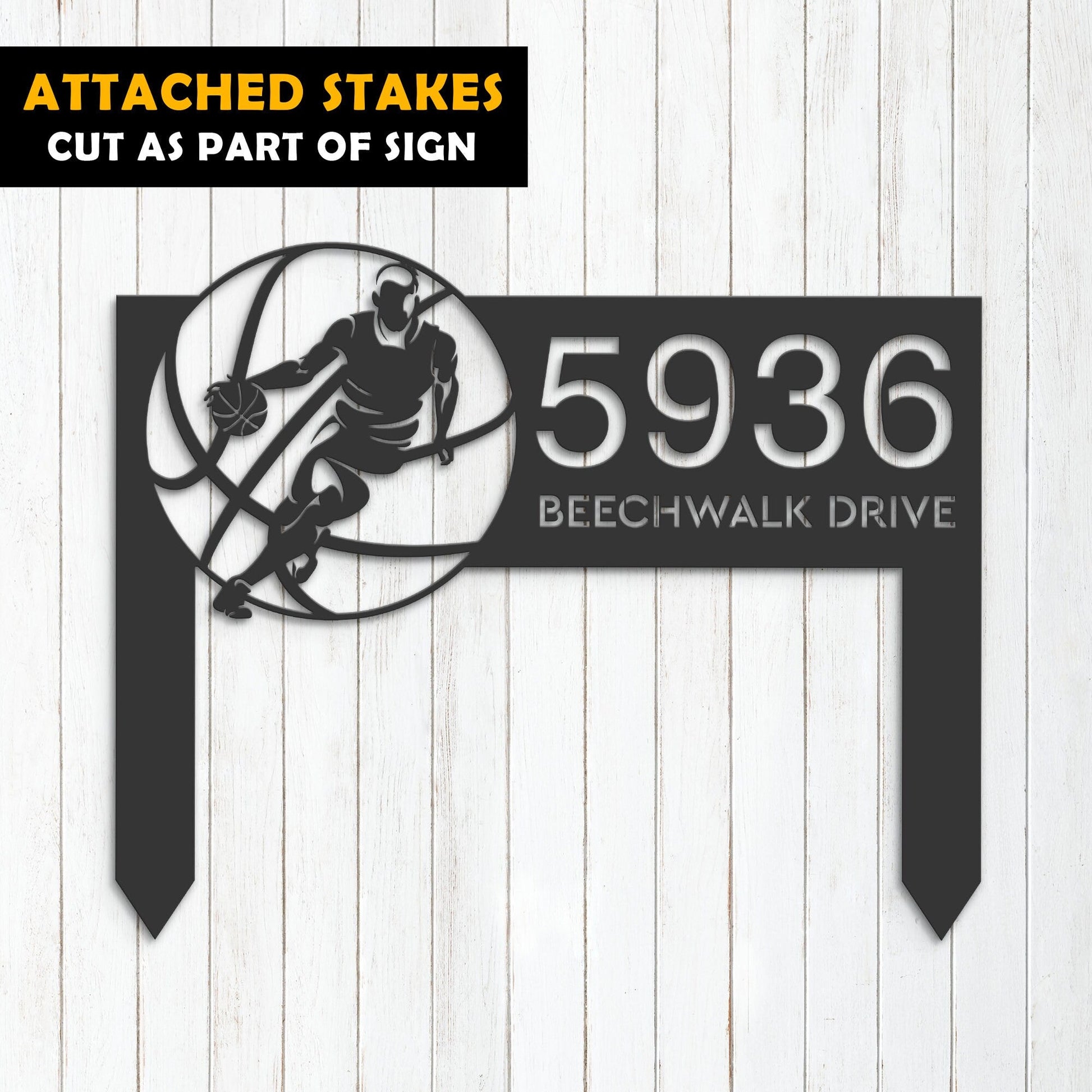 Personalized Basketball player Metal Address Sign House number Hanging Address Plaque Yard Sign Outdoor Sign Garden Stake