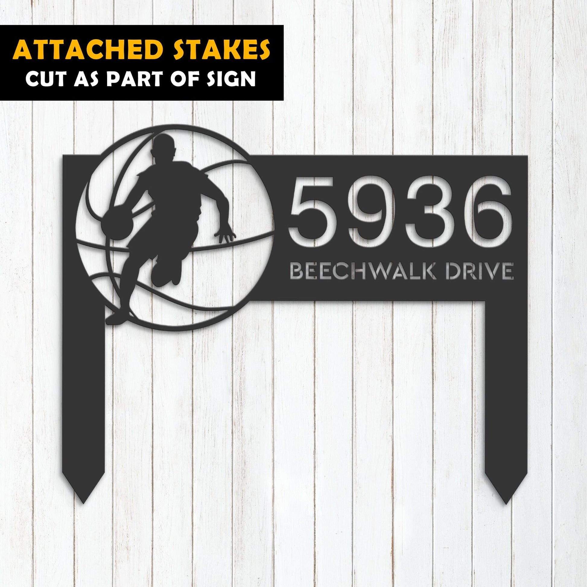 Personalized Basketball player Metal Address Sign House number Hanging Address Plaque Yard Sign Outdoor Sign Garden Stake