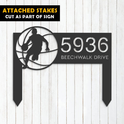 Personalized Basketball player Metal Address Sign House number Hanging Address Plaque Yard Sign Outdoor Sign Garden Stake