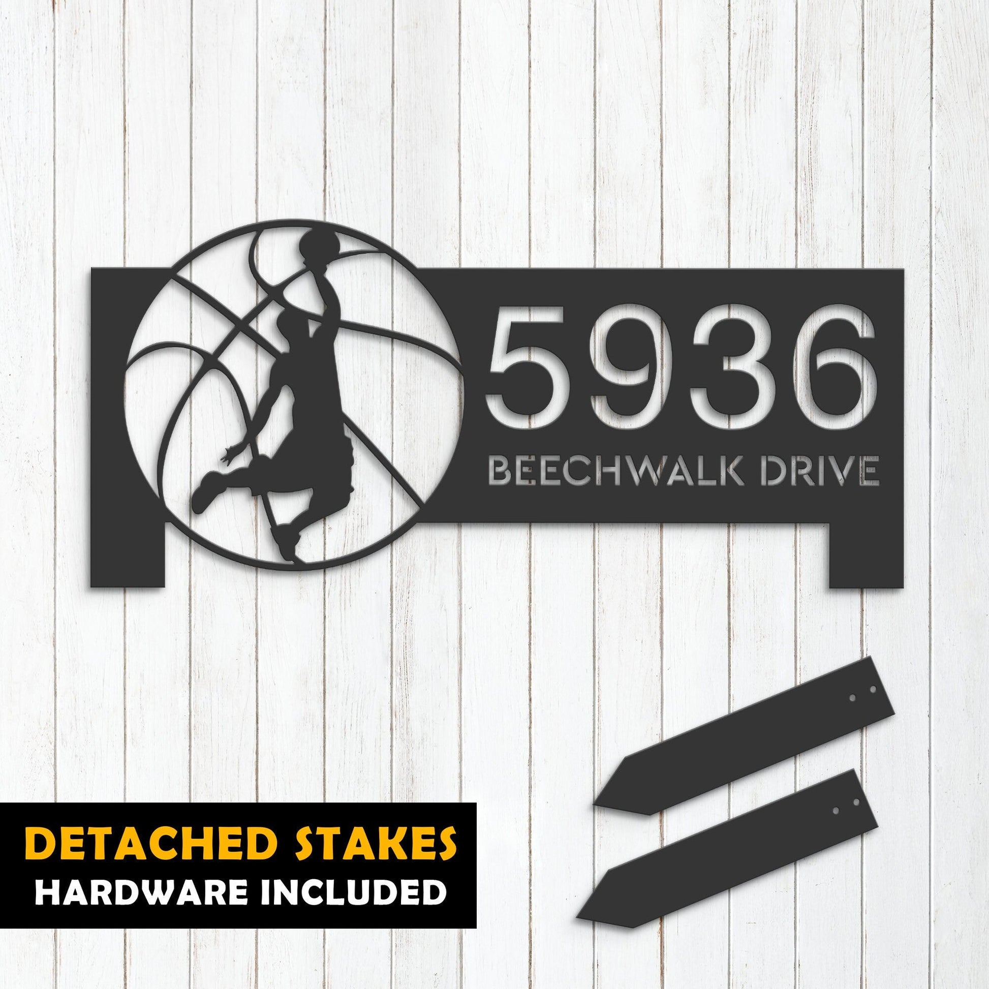 Personalized Basketball player Metal Address Sign House number Hanging Address Plaque Yard Sign Outdoor Sign Garden Stake