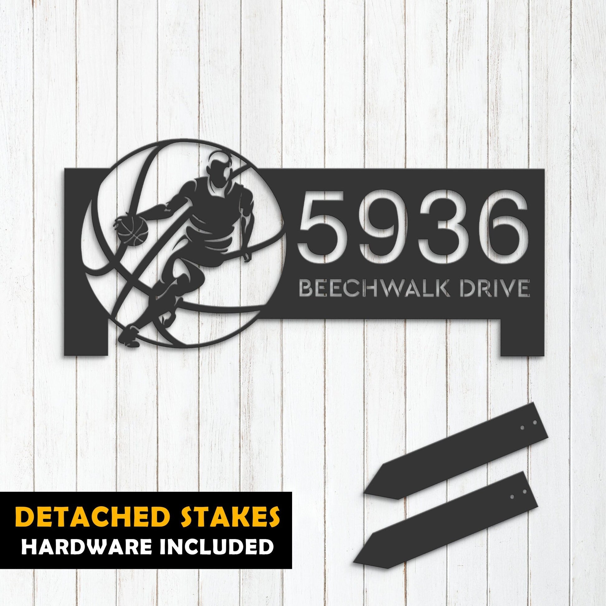 Personalized Basketball player Metal Address Sign House number Hanging Address Plaque Yard Sign Outdoor Sign Garden Stake