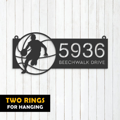 Personalized Basketball player Metal Address Sign House number Hanging Address Plaque Yard Sign Outdoor Sign Garden Stake