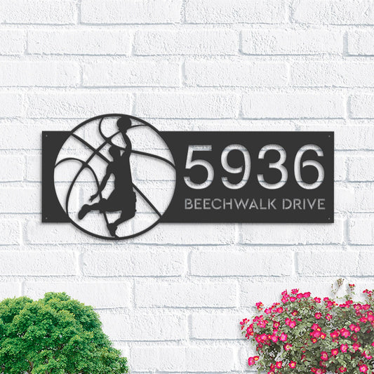 Personalized Basketball player Metal Address Sign House number Hanging Address Plaque Yard Sign Outdoor Sign Garden Stake