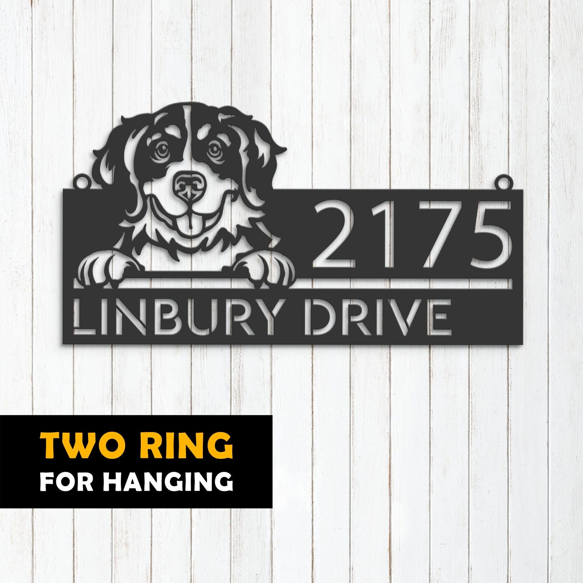 Personalized Bernese mountain dog, cute puppy Metal Address Sign House number Hanging Address Plaque Yard Sign Outdoor decor Garden Stake