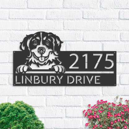 Personalized Bernese mountain dog, cute puppy Metal Address Sign House number Hanging Address Plaque Yard Sign Outdoor decor Garden Stake